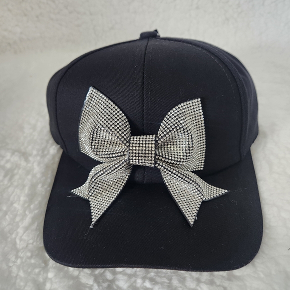 Olivia & Kate Accessories - Olivia & Kate Black Cap with Silver Embellished Bow